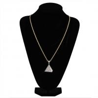 Men Necklace, Brass, Pyramidal, gold color plated, Unisex & micro pave cubic zirconia .6 Inch 