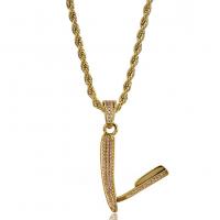 Men Necklace, Brass, gold color plated, Unisex & micro pave cubic zirconia .6 Inch 