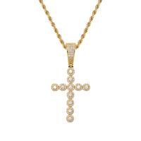 Cubic Zircon Micro Pave Brass Necklace, Cross, plated, Unisex & micro pave cubic zirconia 