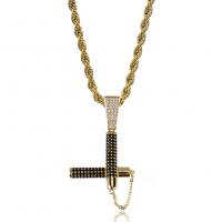 Men Necklace, Brass, plated, micro pave cubic zirconia & for man Inch 