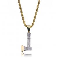 Men Necklace, Brass, gold color plated, micro pave cubic zirconia & for man .6 Inch 