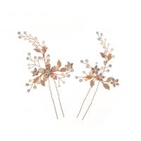 Hair Stick, Brass, with ABS Plastic Pearl & Rhinestone, Flower, knit & for woman & with rhinestone 75*140mm/60*120mm 