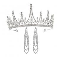 Rhinestone Zinc Alloy Jewelry Set, Crown & for woman & with rhinestone, silver color  
