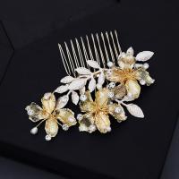 Decorative Hair Combs, Brass, with Zinc Alloy, gold color plated, vintage & for woman & with rhinestone 