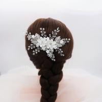 Decorative Hair Combs, Zinc Alloy, vintage & for woman & with rhinestone, silver color 
