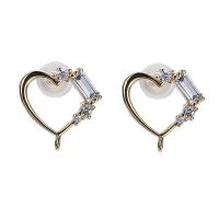 Cubic Zirconia Micro Pave Brass Earring, micro pave cubic zirconia & for woman, gold 