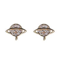 Brass Earring Drop Component, with 925 Sterling Silver, micro pave cubic zirconia & for woman, gold 