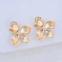 Cubic Zirconia Micro Pave Brass Connector, Flower, gold color plated, for woman 