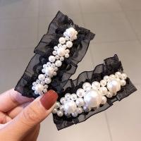 Hair Snap Clips, Gauze, with pearl, handmade, fashion jewelry & for woman, black, 90*40mm 