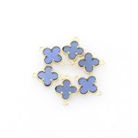 Brass Connector, with Glass, Four Leaf Clover, plated, DIY, dark blue, 11*11*3mm Approx 1mm 