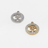 Rhinestone Stainless Steel Pendants, Round, plated, DIY & micro pave rhinestone & hollow Approx 1mm 