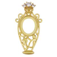Brass Pendant Cabochon Setting, sang gold plated, micro pave cubic zirconia & hollow Approx 