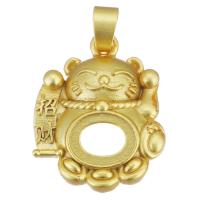 Brass Pendant Cabochon Setting, Fortune Cat, sang gold plated, hollow Approx 