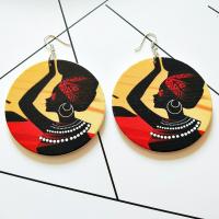 Wood Drop Earring, Round, for woman 60mm 