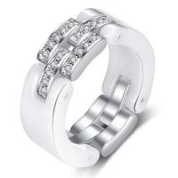 Cubic Zirconia Finger Ring, Porcelain, Round, Unisex & micro pave rhinestone 8mm 