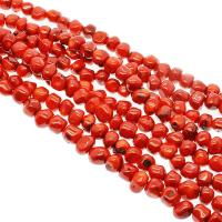 Mélange de perles de corail naturels, Irrégulière, Placage, DIY, rouge, 10-11mm, Vendu par brin
