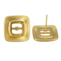 Brass Earring Stud Component, Square, sang gold plated, hollow 1mm 