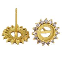 Brass Earring Stud Component, Flower, sang gold plated, DIY & micro pave cubic zirconia 6mm,1mm 