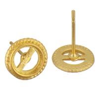 Brass Earring Stud Component, sang gold plated, hollow 6mm,1mm 