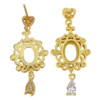 Brass Earring Drop Component, sang gold plated, micro pave cubic zirconia & hollow, 29mm 1mm,1mm 