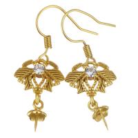 Brass Earring Drop Component, sang gold plated, micro pave cubic zirconia & hollow, 35mm 0.5mm 