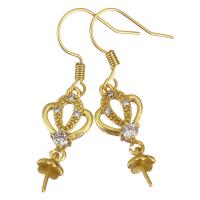 Brass Earring Drop Component, sang gold plated, micro pave cubic zirconia & hollow, 38mm 1mm 