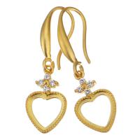 Brass Earring Drop Component, Heart, sang gold plated, micro pave cubic zirconia & hollow, 33mm 