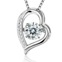 Cubic Zirconia Sterling Silver Necklace, 925 Sterling Silver, with Cubic Zirconia, Heart, plated, box chain & micro pave cubic zirconia & for woman 17*13mm 