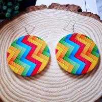 Wood Drop Earring, Round, vintage & for woman, multi-colored, 30mm 