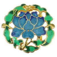 Enamel Brass Connector, Flower, gold color plated, hollow, blue Approx 3mm 