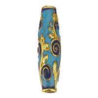 Perlas de esmalte latón, metal, chapado en color dorado, azul, 8x8x31mm, agujero:aproximado 3mm, Vendido por UD