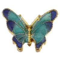 Латунные бусины с эмалью, Латунь, бабочка, плакирован золотом, голубой отверстие:Приблизительно 2mm, продается PC