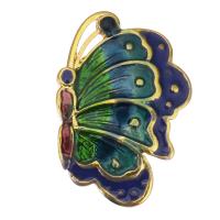 Enamel Brass Connector, Butterfly, gold color plated, blue Approx 2mm 