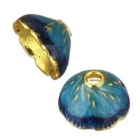 Messing Perlenkappe, goldfarben plattiert, Emaille, blau, 10x10x6mm, Bohrung:ca. 2mm, verkauft von PC
