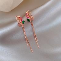 Zinc Alloy Rhinestone Drop Earring, rose gold color plated, for woman & with rhinestone 