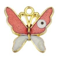 Эмаль латунь подвески, Латунь, бабочка, плакирован золотом, эмаль, розовый отверстие:Приблизительно 2mm, продается PC