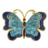 Enamel Brass Connector, Butterfly, gold color plated, blue 