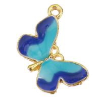 Эмаль латунь подвески, Латунь, бабочка, плакирован золотом, эмаль, голубой отверстие:Приблизительно 1.5mm, продается PC