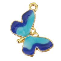 Enamel Brass Pendants, Butterfly, gold color plated, blue Approx 1.5mm 