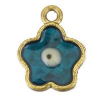 Enamel Brass Pendants, Flower, gold color plated, blue Approx 2mm 