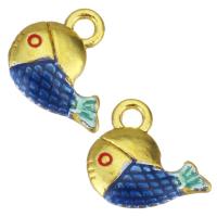 Enamel Brass Pendants, Fish, gold color plated, blue Approx 2mm 