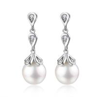 Brass Drop Earring, with Cubic Zirconia, Teardrop, plated, imitation pearl & for woman, white 