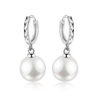 Huggie Hoop Drop Earring, Brass, Teardrop, plated, imitation pearl & for woman, white 