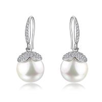 Brass Drop Earring, with Cubic Zirconia, Round, plated, imitation pearl & for woman, white 