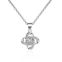 Brass Clover Pendant, Four Leaf Clover, plated, micro pave rhinestone & for woman 