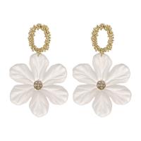 Zinc Alloy Rhinestone Drop Earring, with Resin, Flower, gold color plated, for woman & with rhinestone, white 