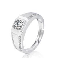 Brass Open Finger Ring, silver color plated, micro pave cubic zirconia & for man, 5mm, Inner Approx 57mm, US Ring 