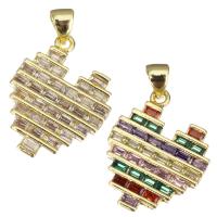 Cubic Zirconia Micro Pave Brass Pendant, with Glass, Heart, gold color plated Approx 3.5mm 