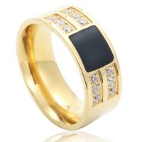 Rhinestone Stainless Steel Finger Ring, polished, fashion jewelry & with rhinestone 