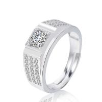 Brass Open Finger Ring, plated, micro pave cubic zirconia & for man, silver color 